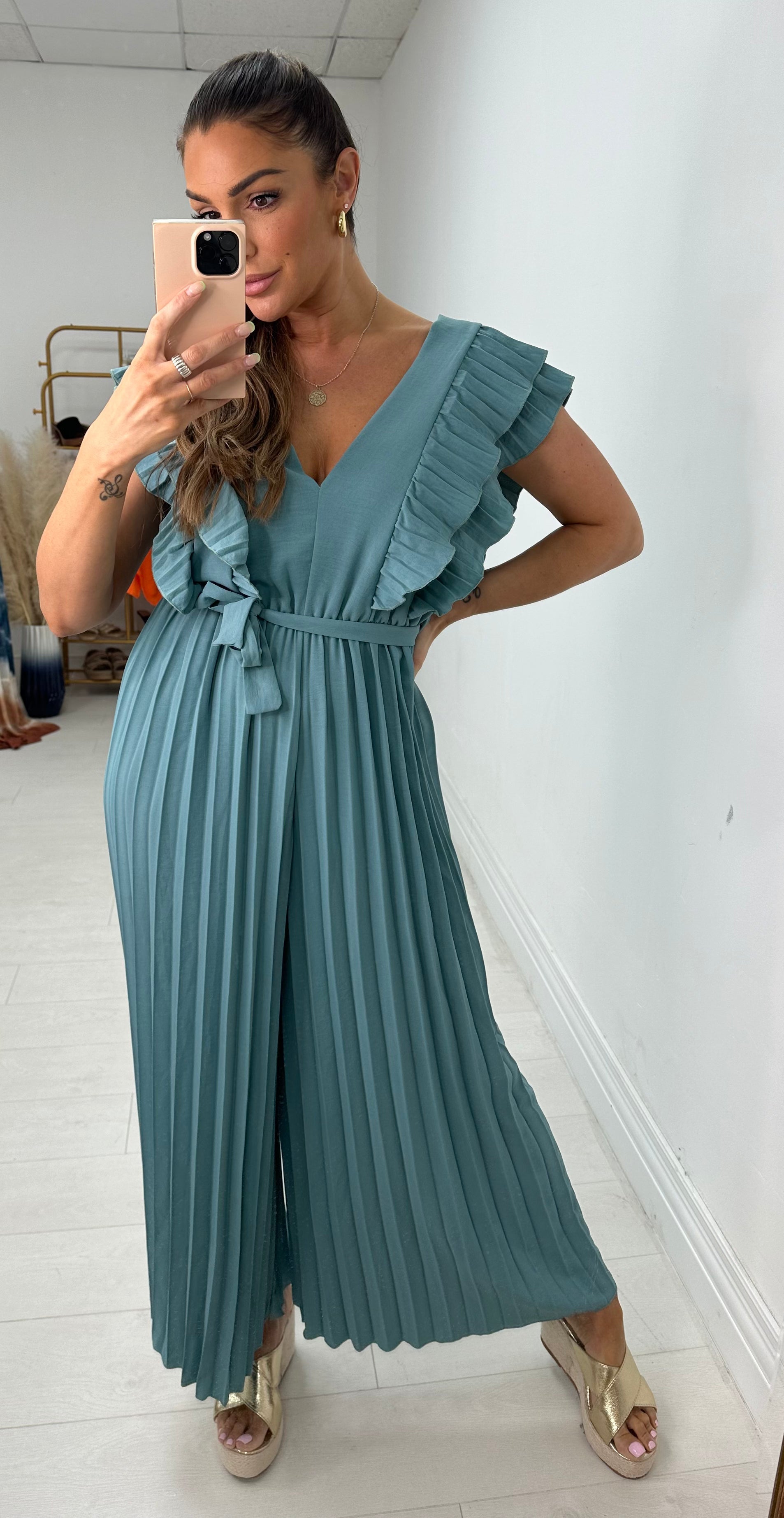 Isannah Pleated Frill Shoulder Jumpsuit