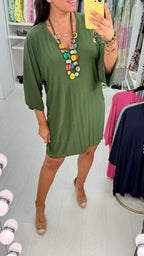 Saveah Ribbed Slinky Oversized Necklace Dress