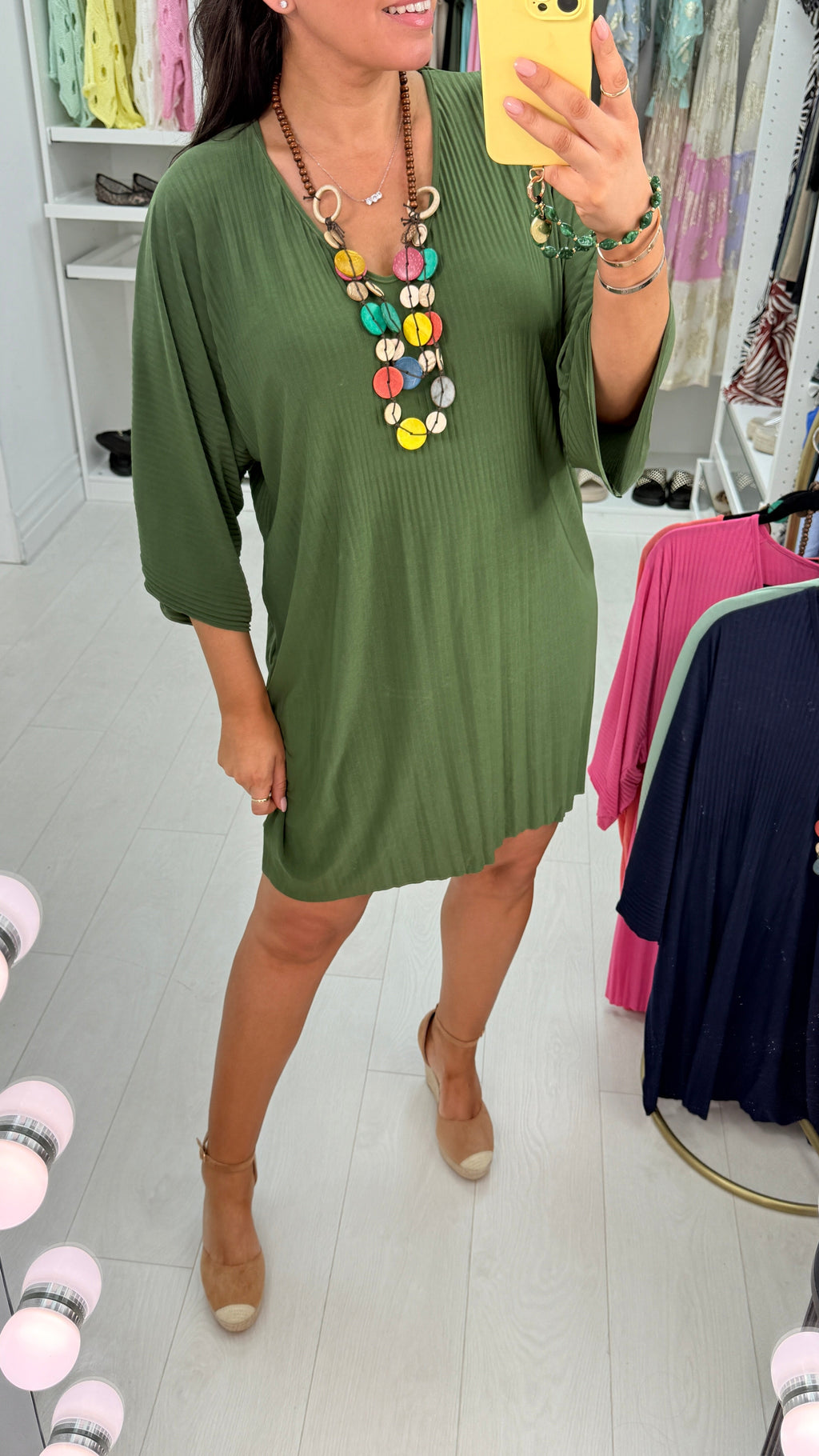 Saveah Ribbed Slinky Oversized Necklace Dress