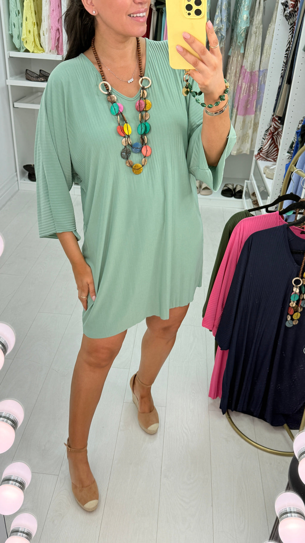 Saveah Ribbed Slinky Oversized Necklace Dress