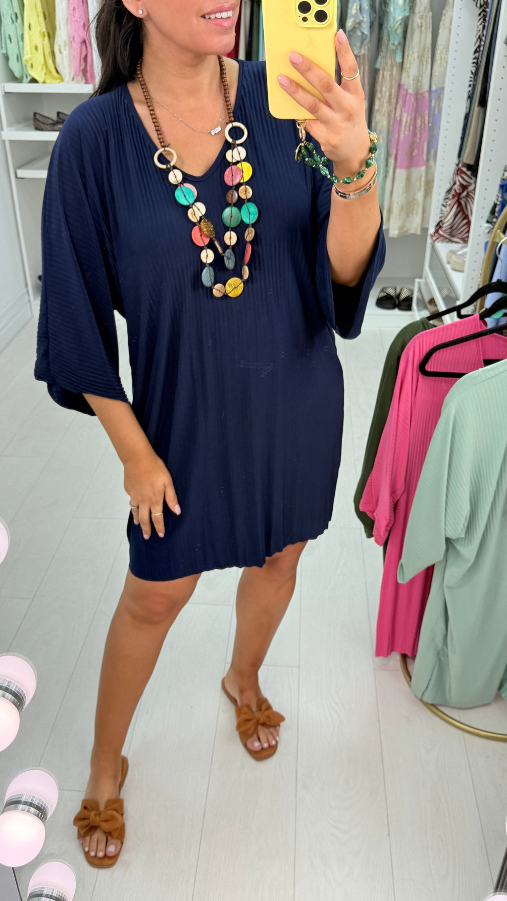 Saveah Ribbed Slinky Oversized Necklace Dress