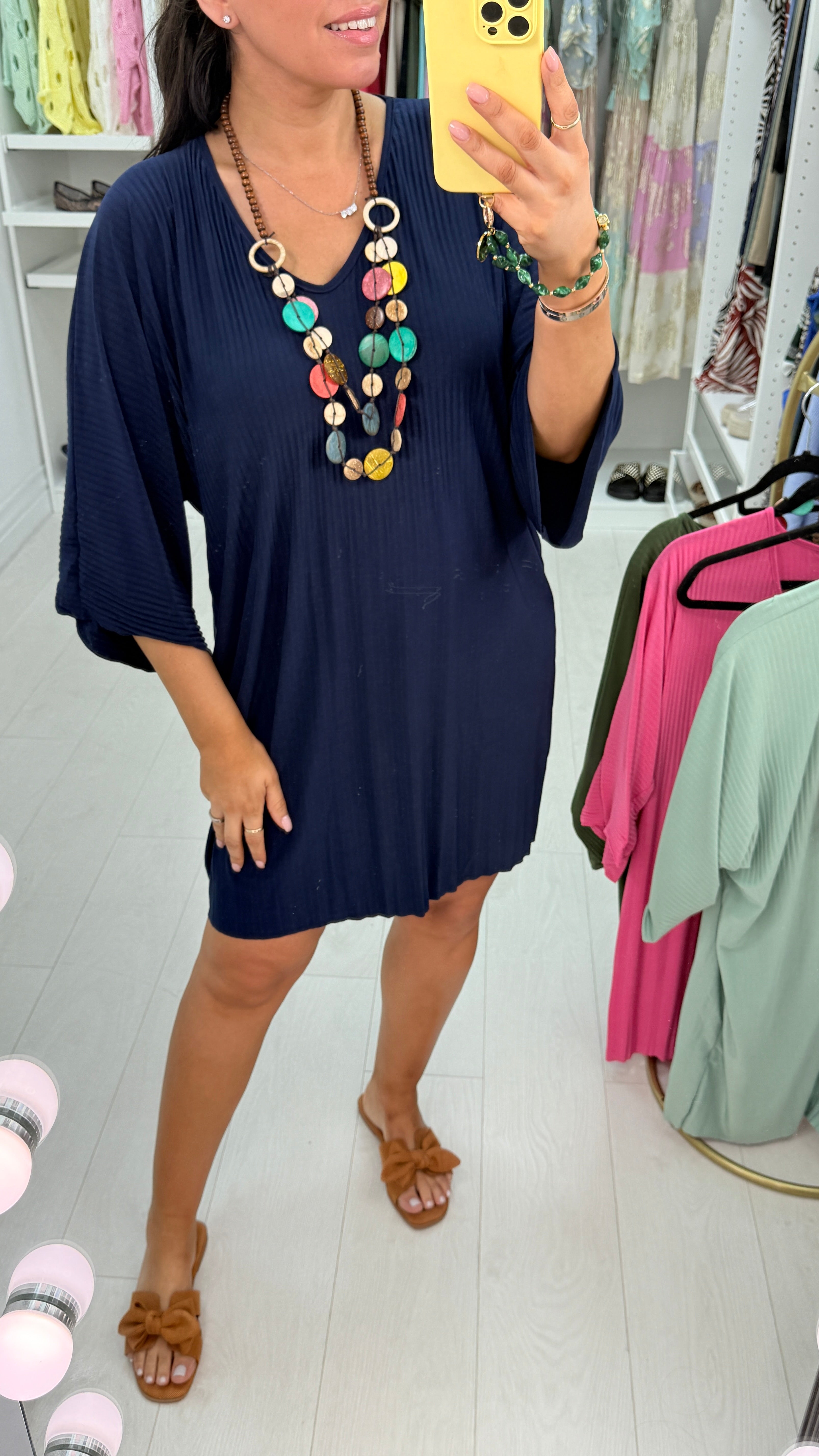 Saveah Ribbed Slinky Oversized Necklace Dress