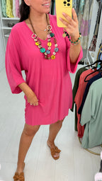 Saveah Ribbed Slinky Oversized Necklace Dress