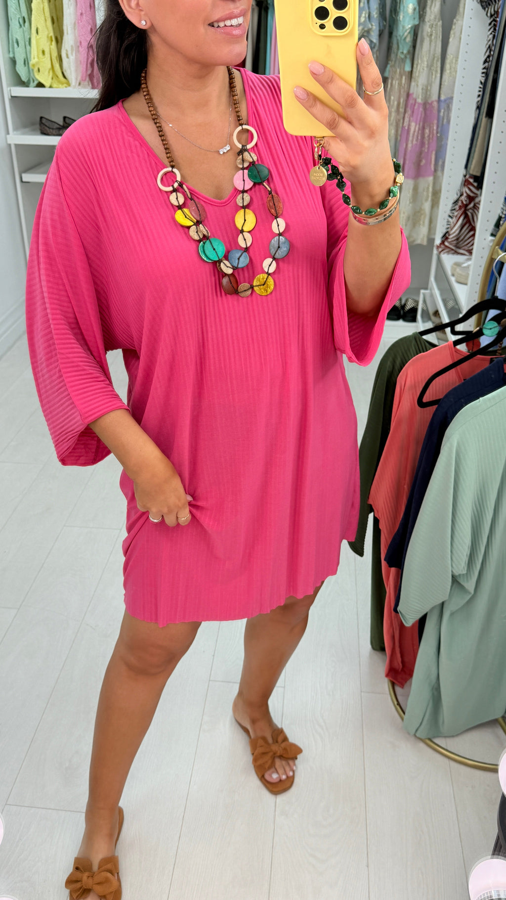 Saveah Ribbed Slinky Oversized Necklace Dress