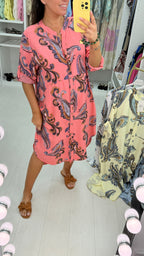 Lenette Paisley Print Loose Fit Button Front Dress