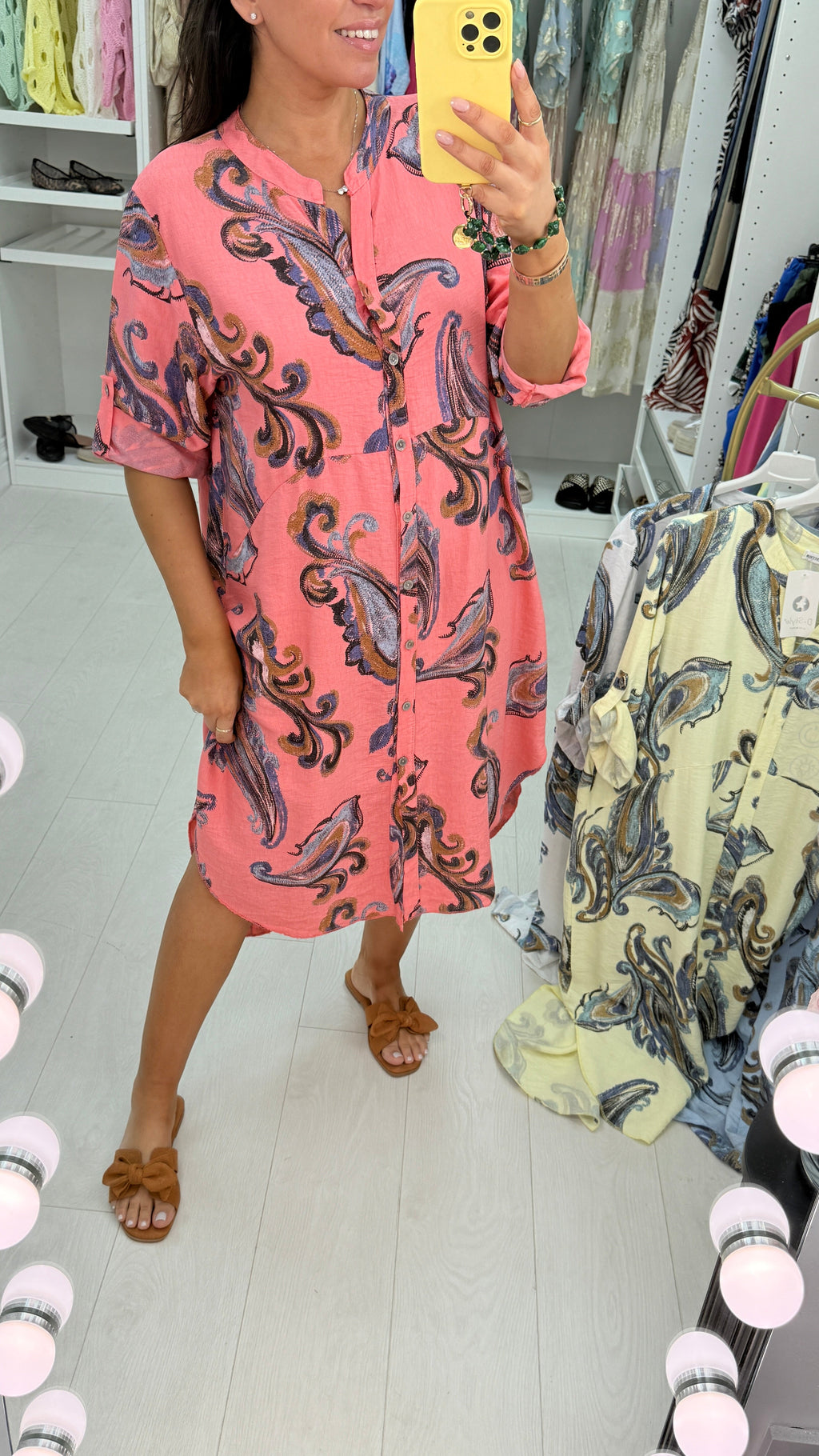 Lenette Paisley Print Loose Fit Button Front Dress
