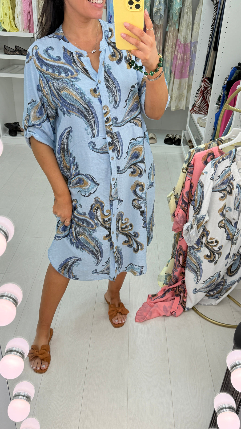 Lenette Paisley Print Loose Fit Button Front Dress
