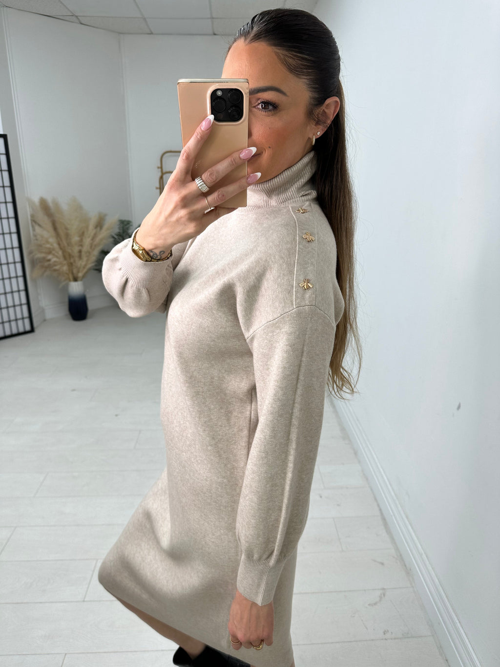 Abia Bee Detail Roll Neck Jumper Dress
