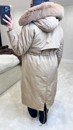 Caylee Camel Faux Fur Hooded Coat