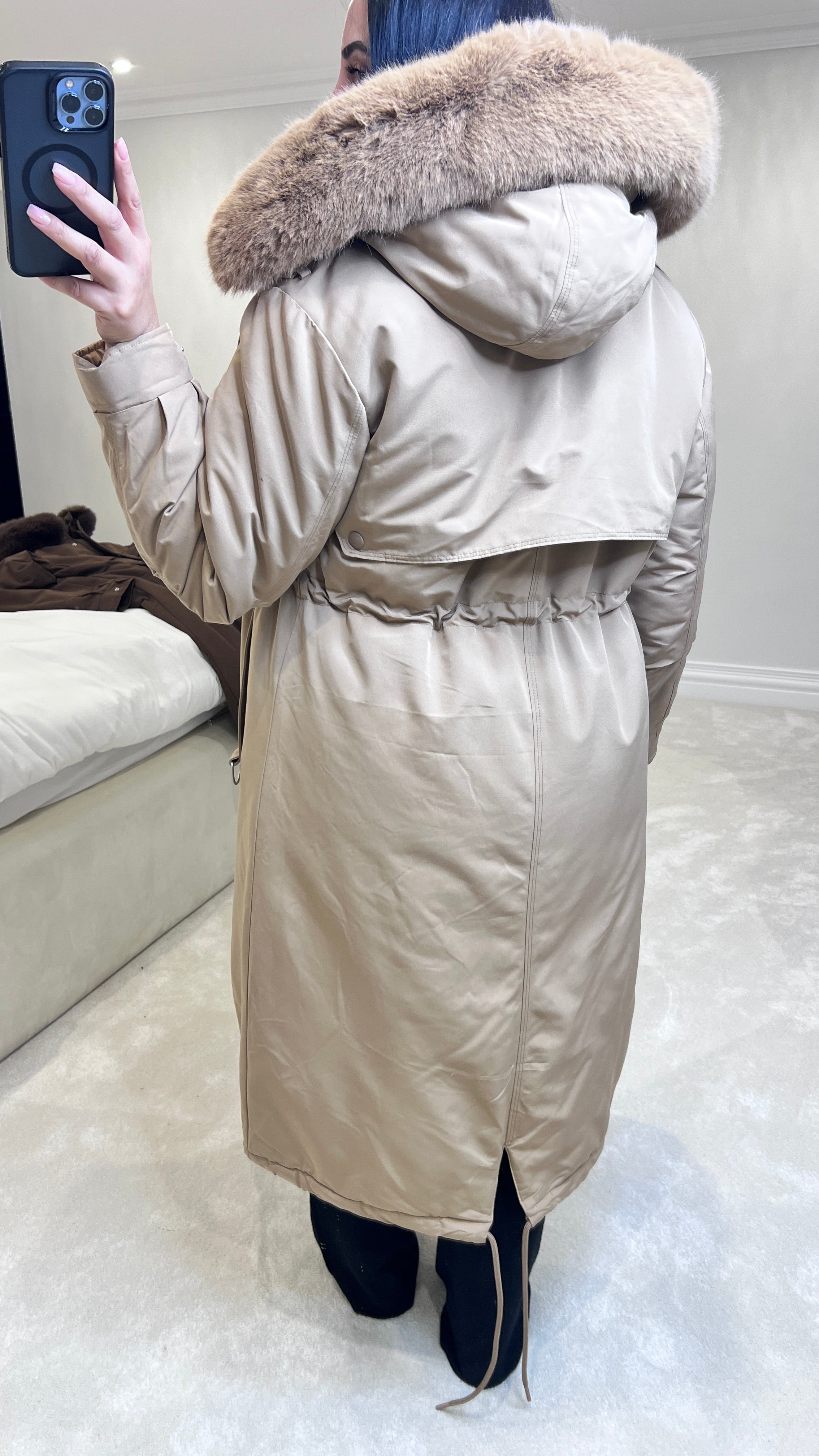 Caylee Camel Faux Fur Hooded Coat