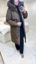 Caylee Chocolate Faux Fur Hooded Coat