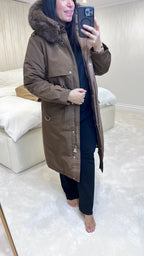 Caylee Chocolate Faux Fur Hooded Coat