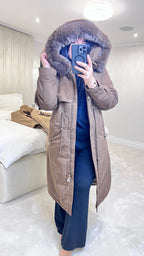 Caylee Chocolate Faux Fur Hooded Coat