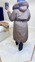 Caylee Chocolate Faux Fur Hooded Coat