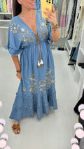 Hailey Floral Embroidery V-Neck Maxi Dress