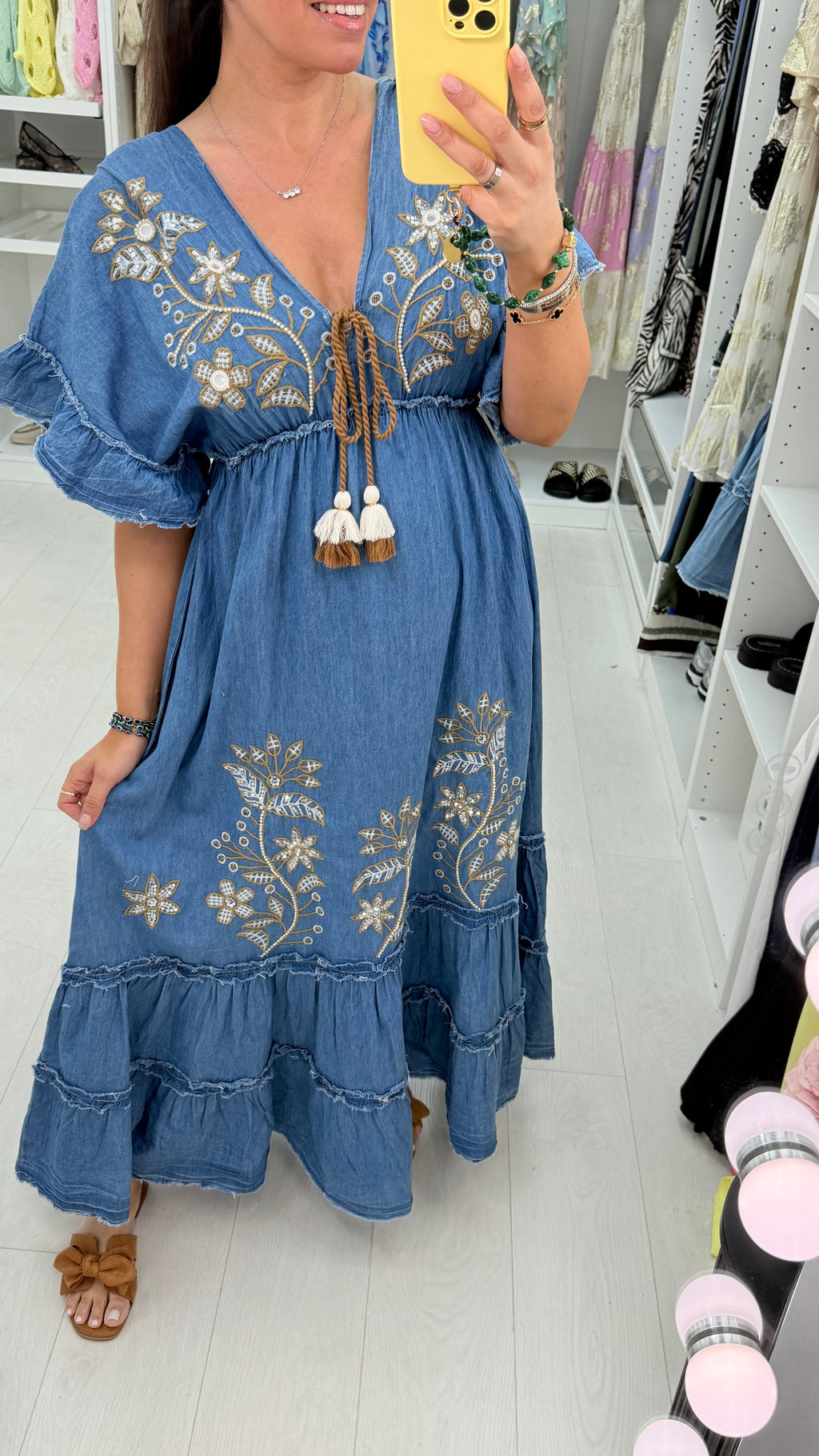Hailey Floral Embroidery V-Neck Maxi Dress