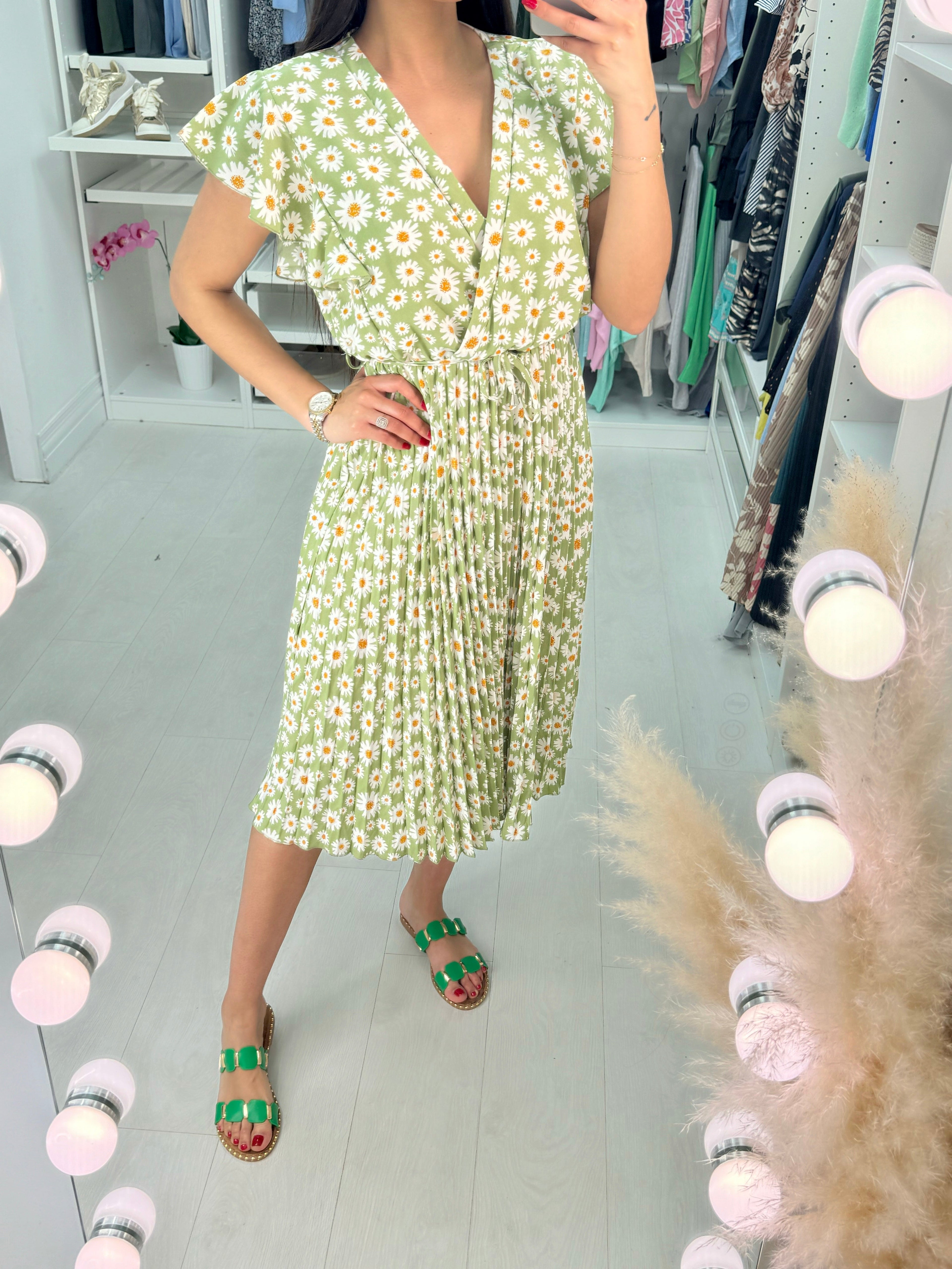 Tatiana Daisy Print Pleated Midi Dress
