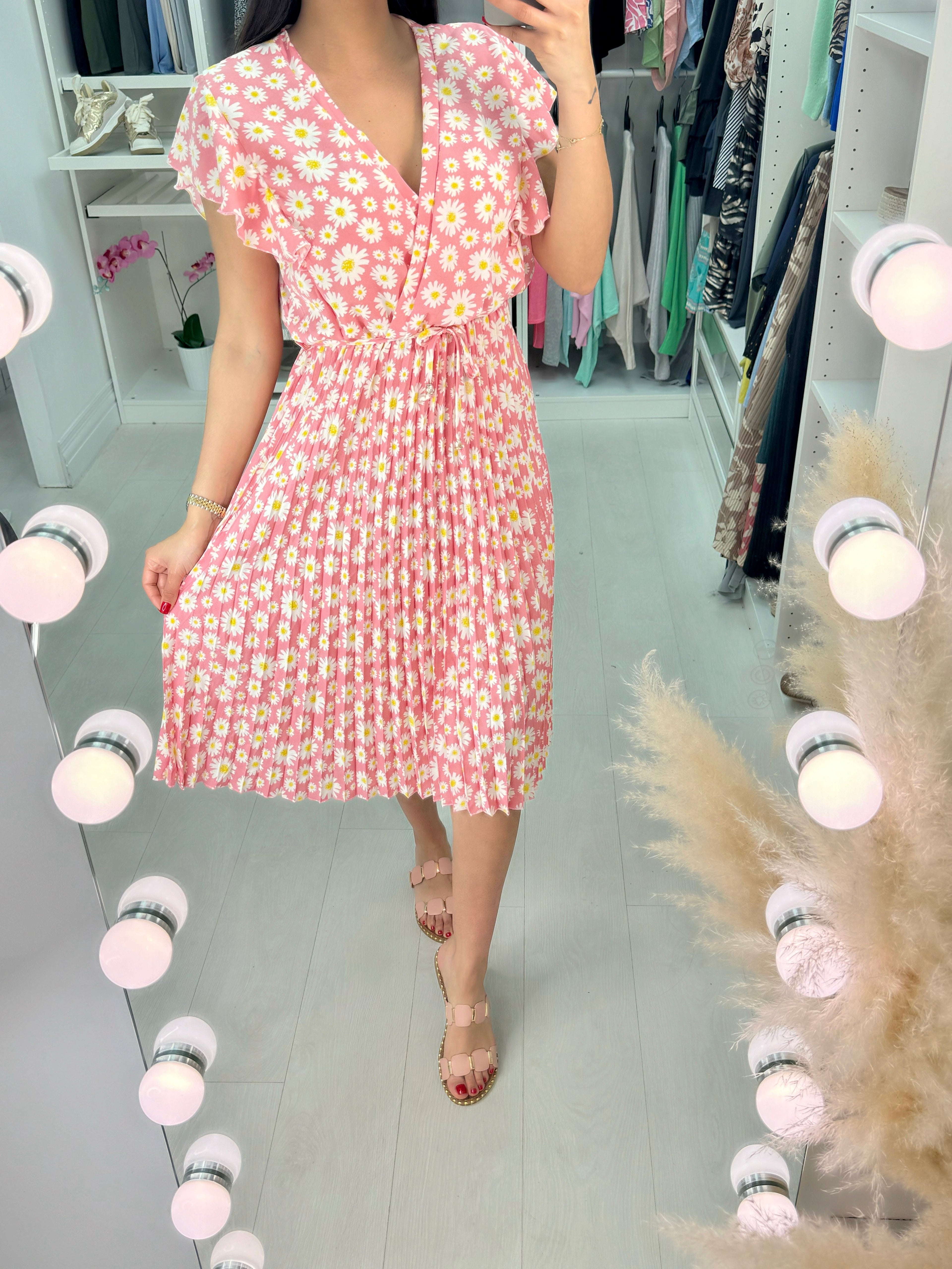Tatiana Daisy Print Pleated Midi Dress