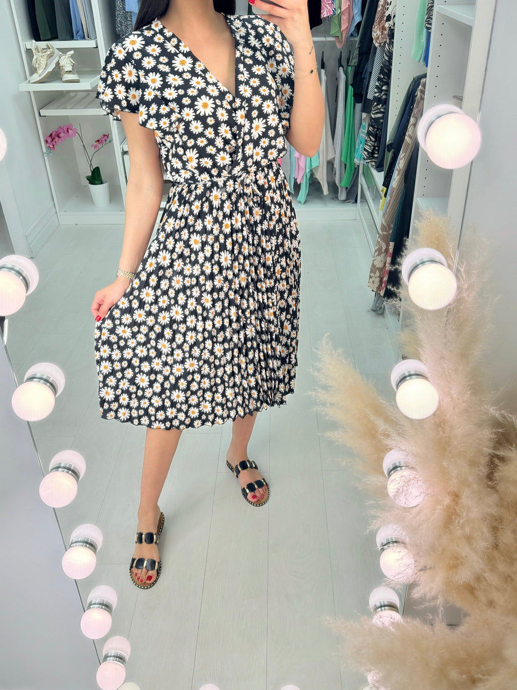 Tatiana Daisy Print Pleated Midi Dress