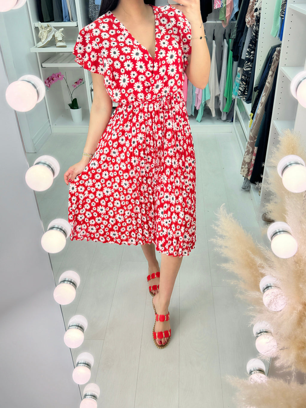 Tatiana Daisy Print Pleated Midi Dress