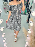 Misha Patterned Button Detail Midi Dress