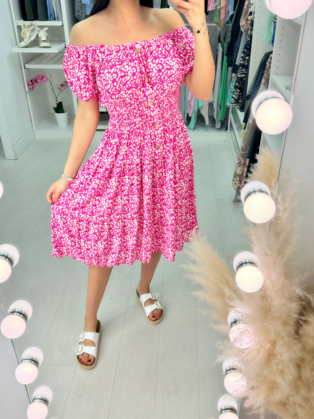 Misha Patterned Button Detail Midi Dress