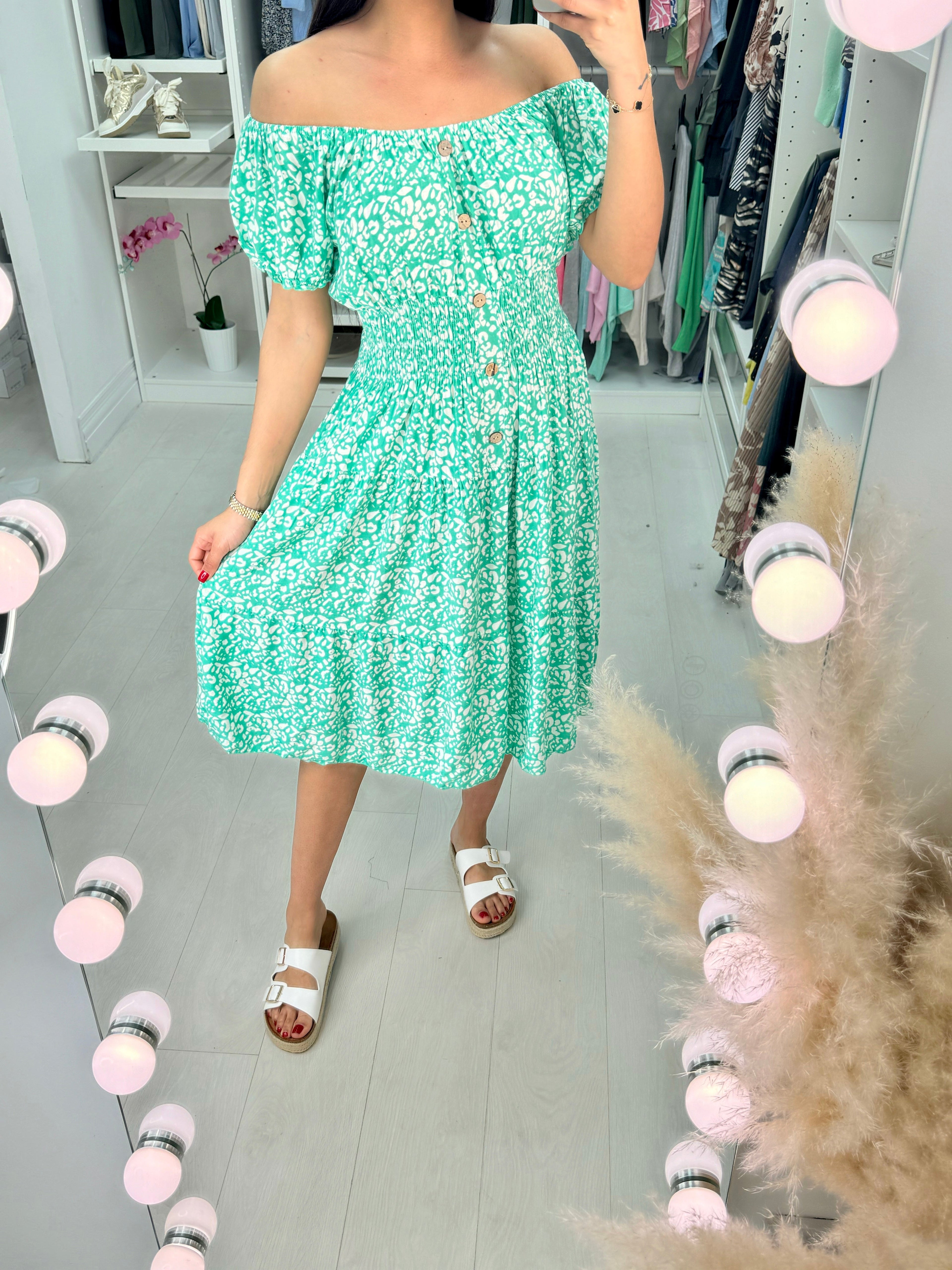 Misha Patterned Button Detail Midi Dress