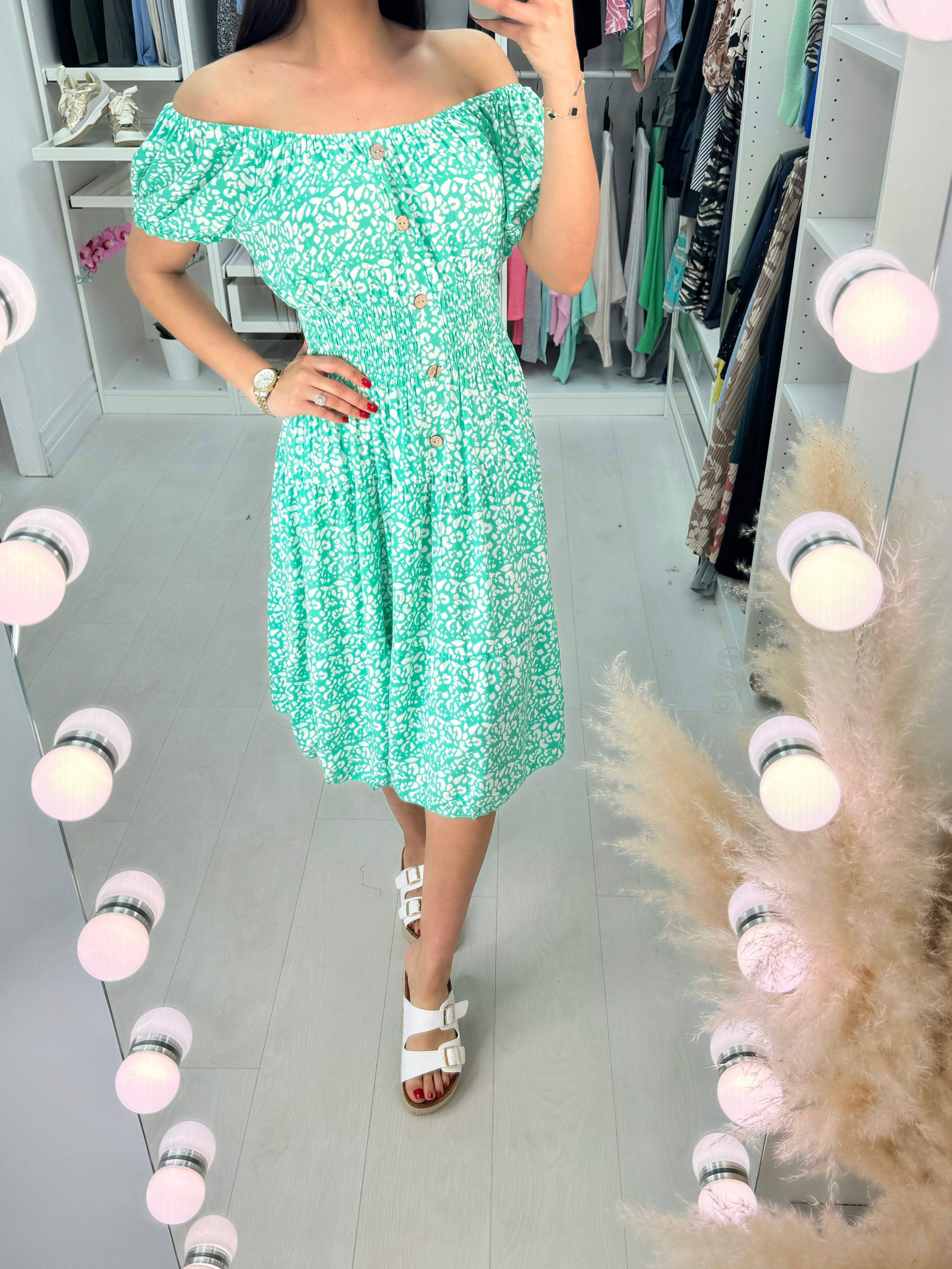 Misha Patterned Button Detail Midi Dress