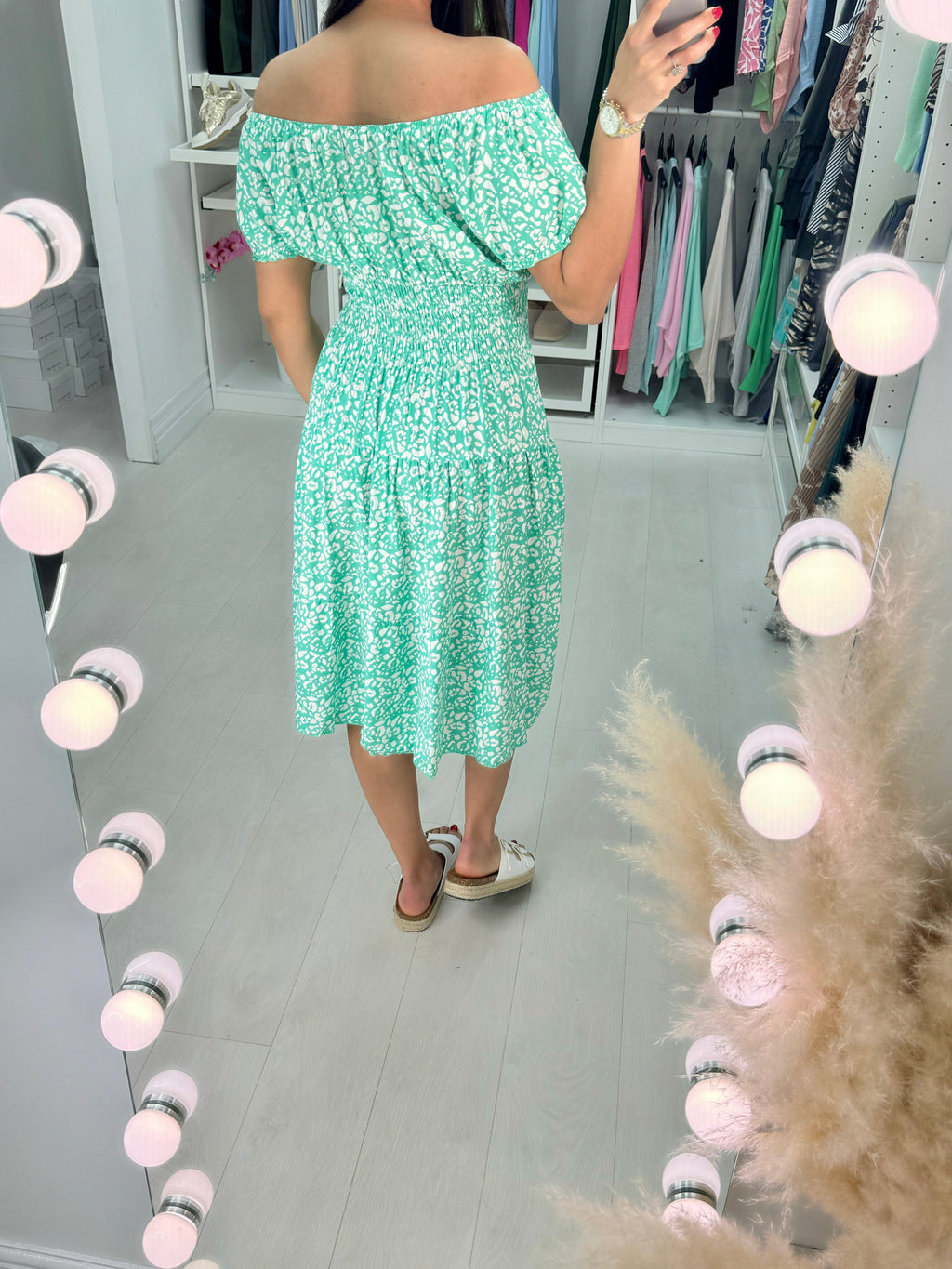 Misha Patterned Button Detail Midi Dress