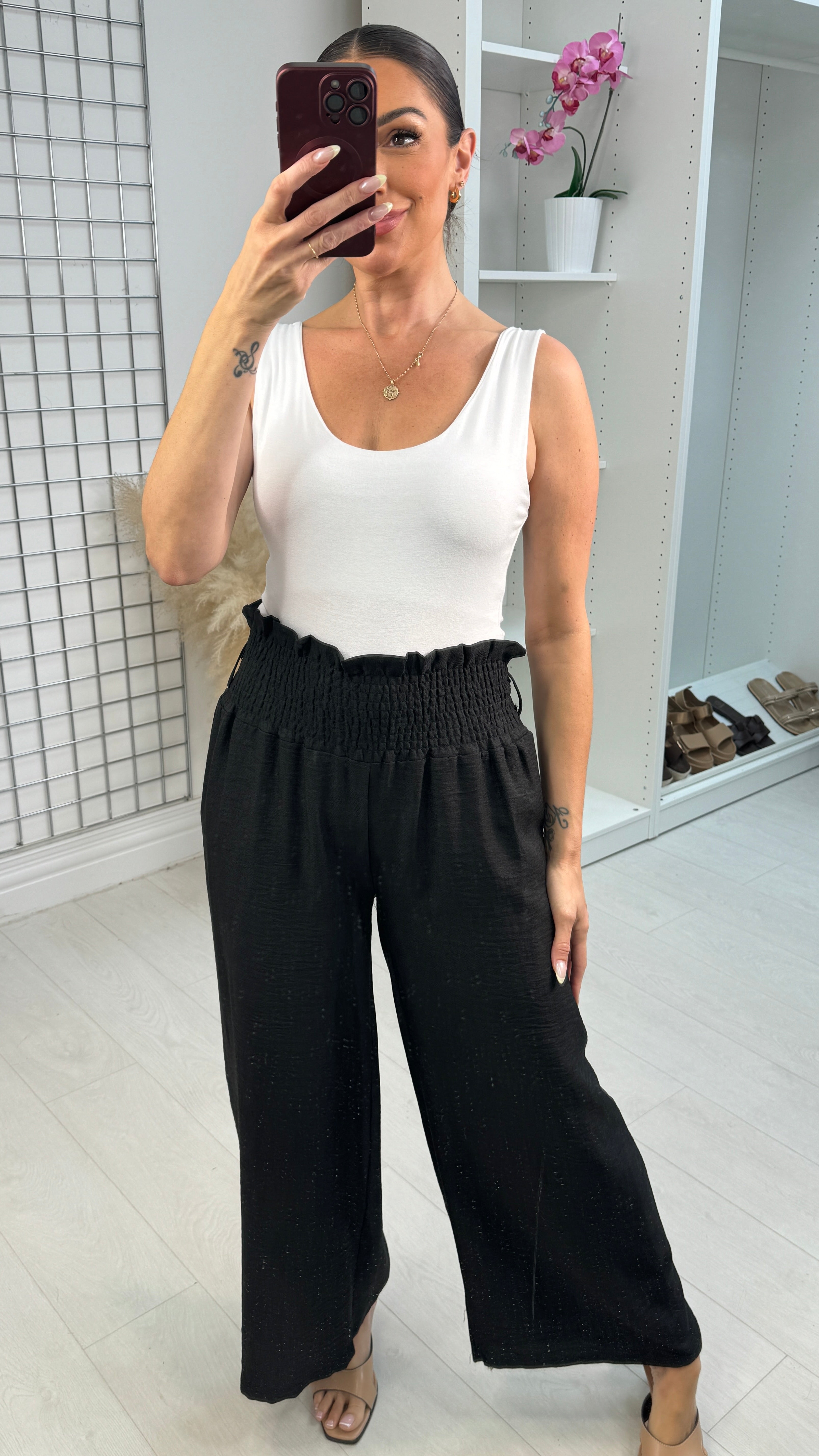 Ida Shirred Waist Wide Leg Trousers