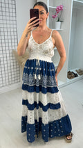 Selene Embellished Denim Detailed Maxi Smock Dress