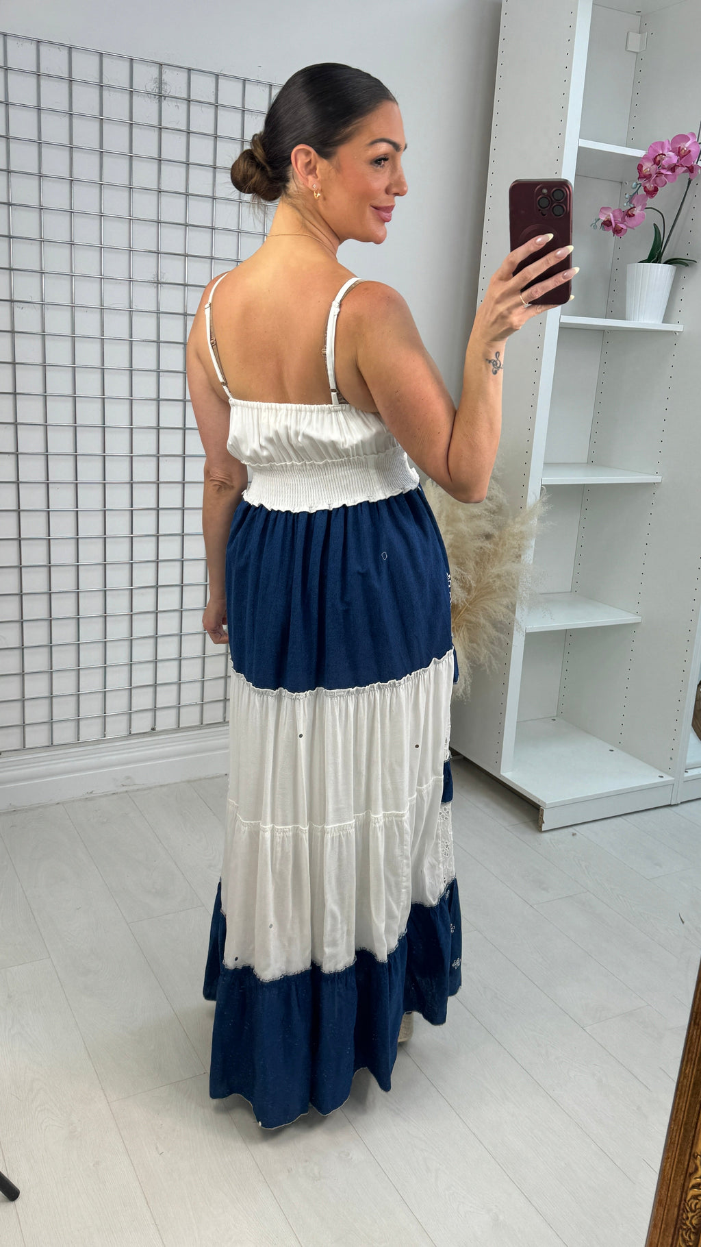 Selene Embellished Denim Detailed Maxi Smock Dress