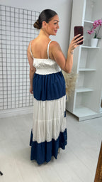 Selene Embellished Denim Detailed Maxi Smock Dress