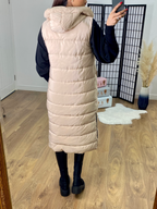 Ellison Beige Hooded Longline Puffer Gilet