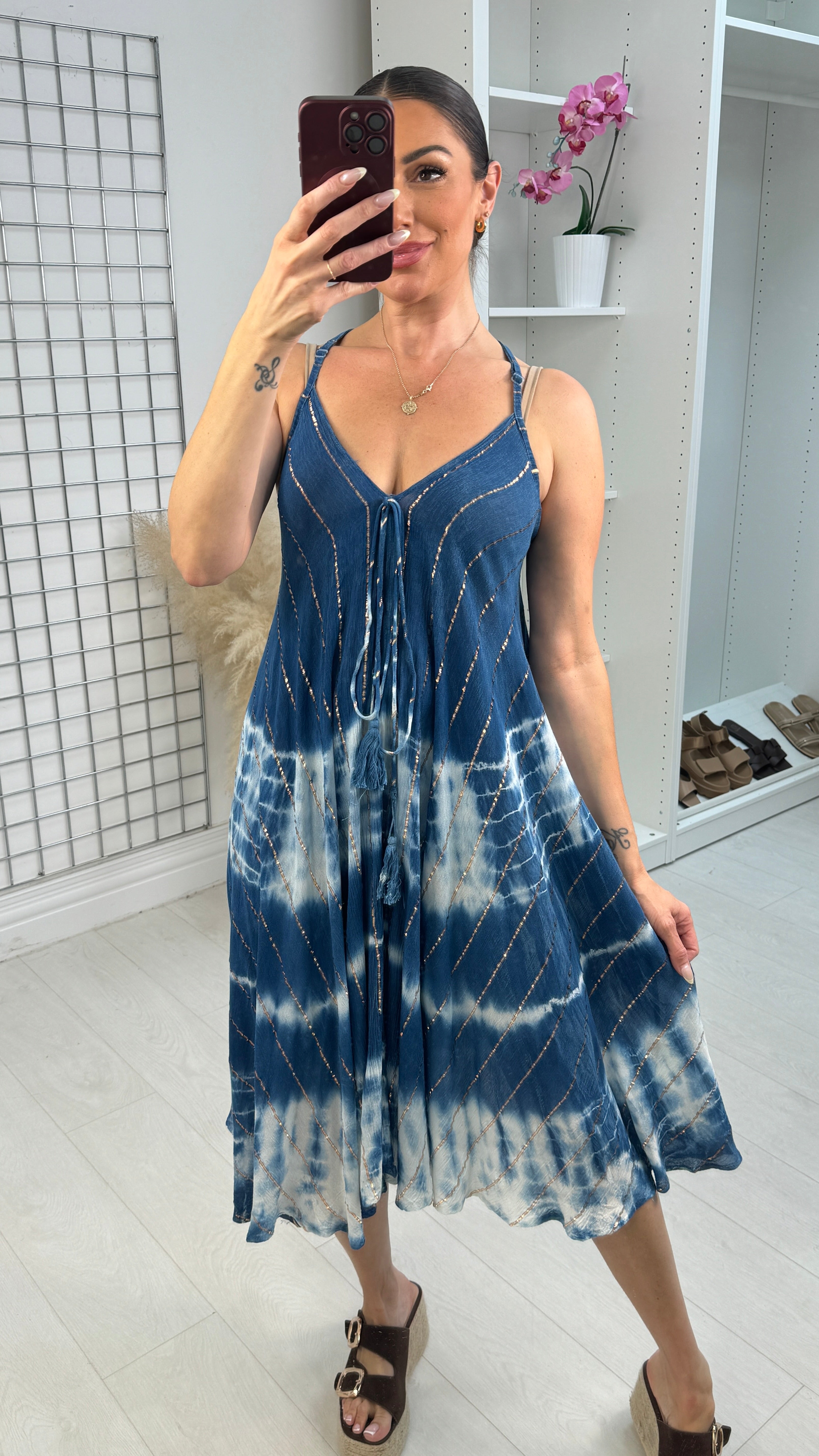 Poise Tie Dye Strappy V Neck Dress