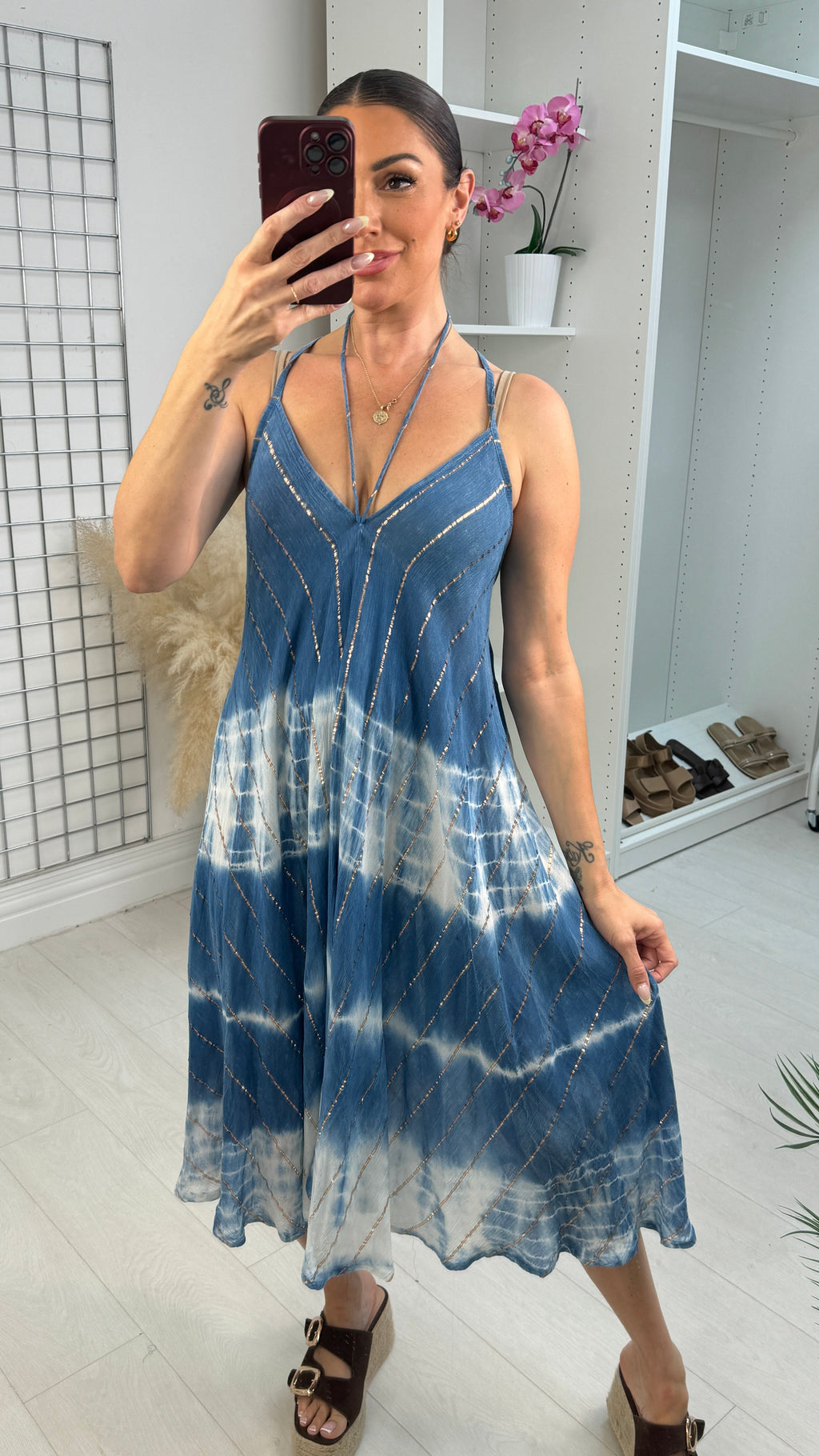 Poise Tie Dye Strappy V Neck Dress