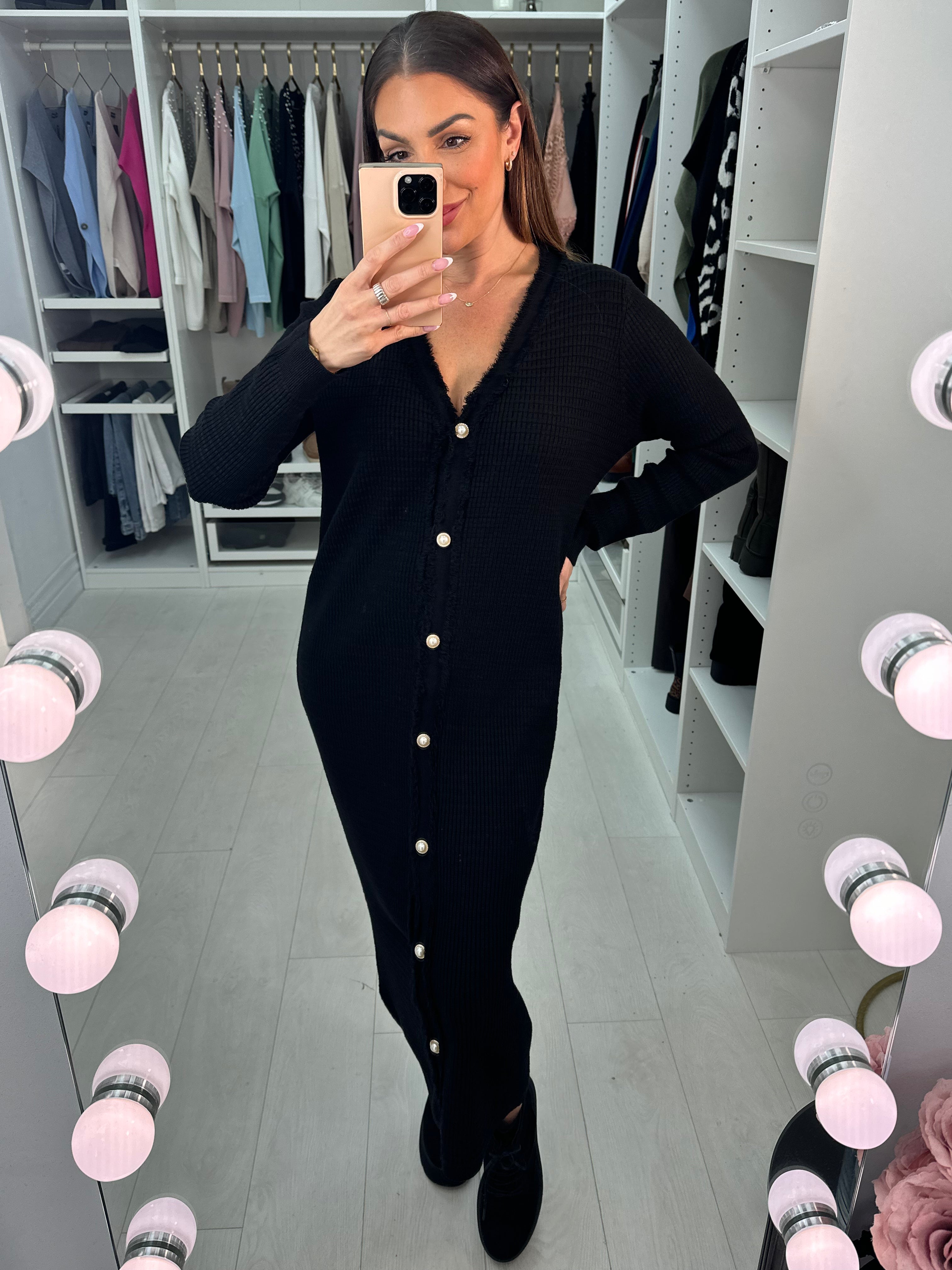 Samira Pearl Button Detailed Maxi Knit Dress
