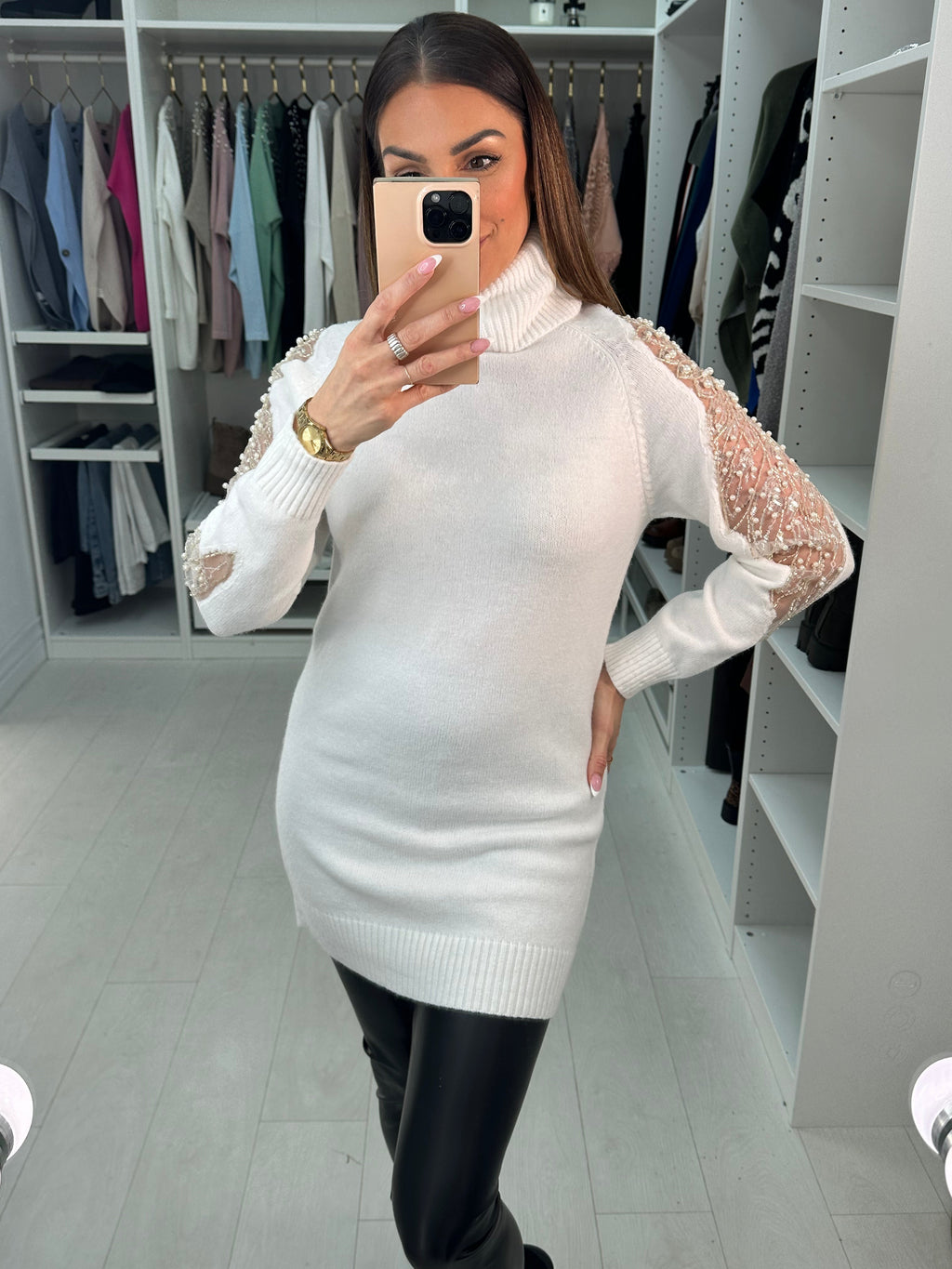Zara Sheer Panel Beaded Jumper Dress
