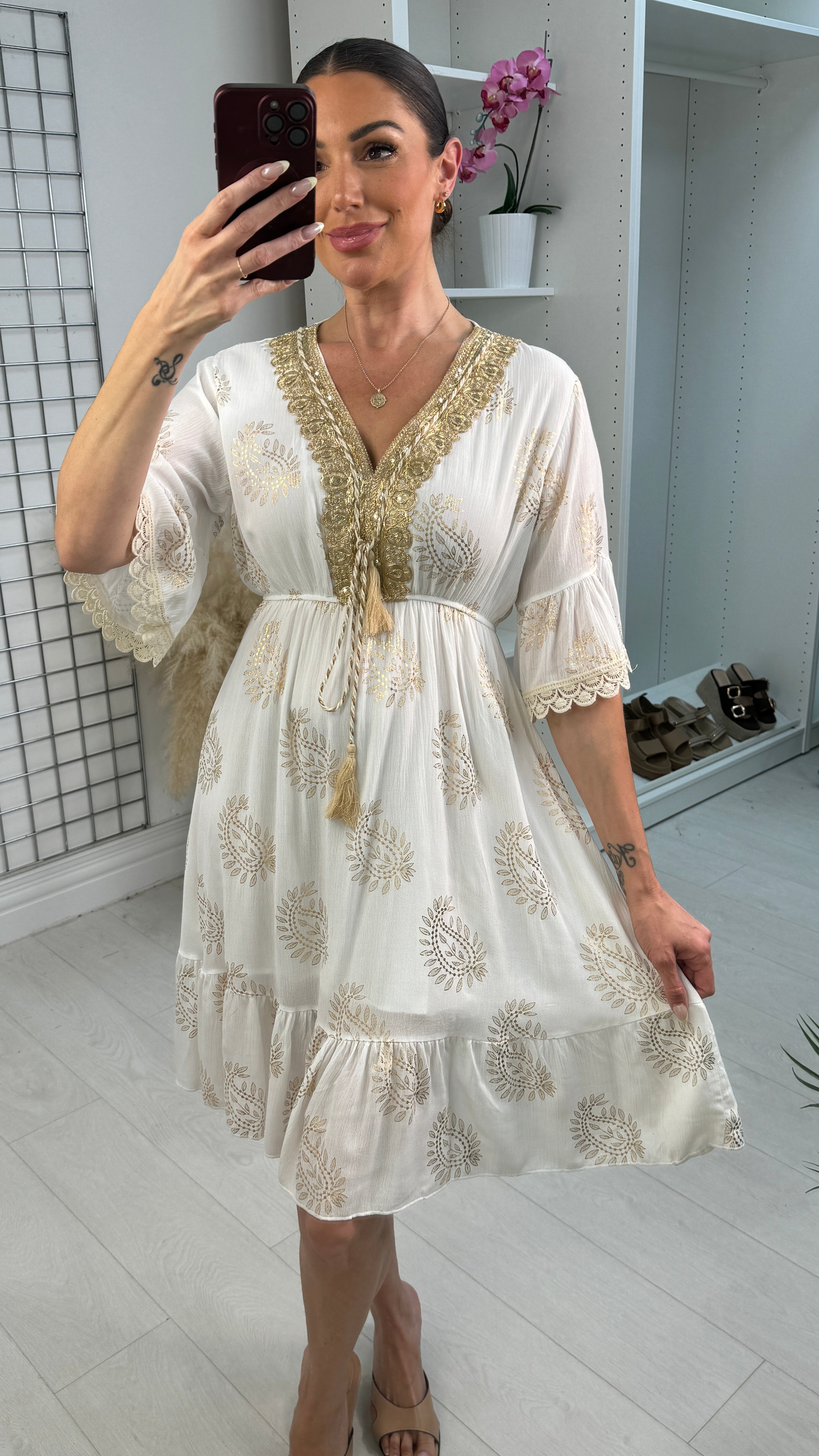Heidi Gold Detail Midi Dress