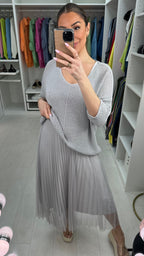 Alissia 2 Piece Knit Top & Pleated Chiffon Dress