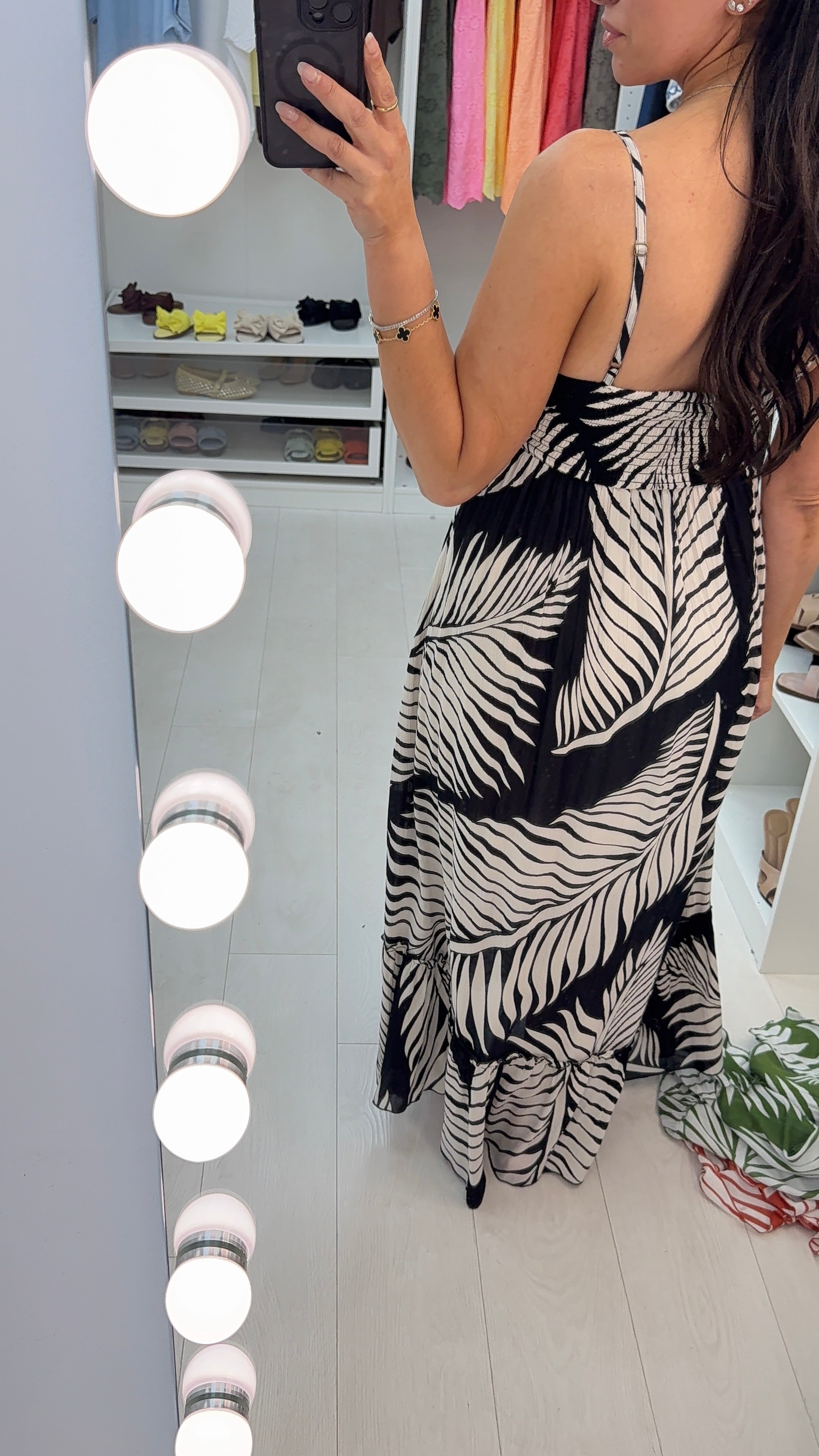 Avaline Embellished Crochet Bust Leaf Print Maxi Dress