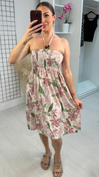Dannie Floral Print Shirred Bust Magic Midi Dress