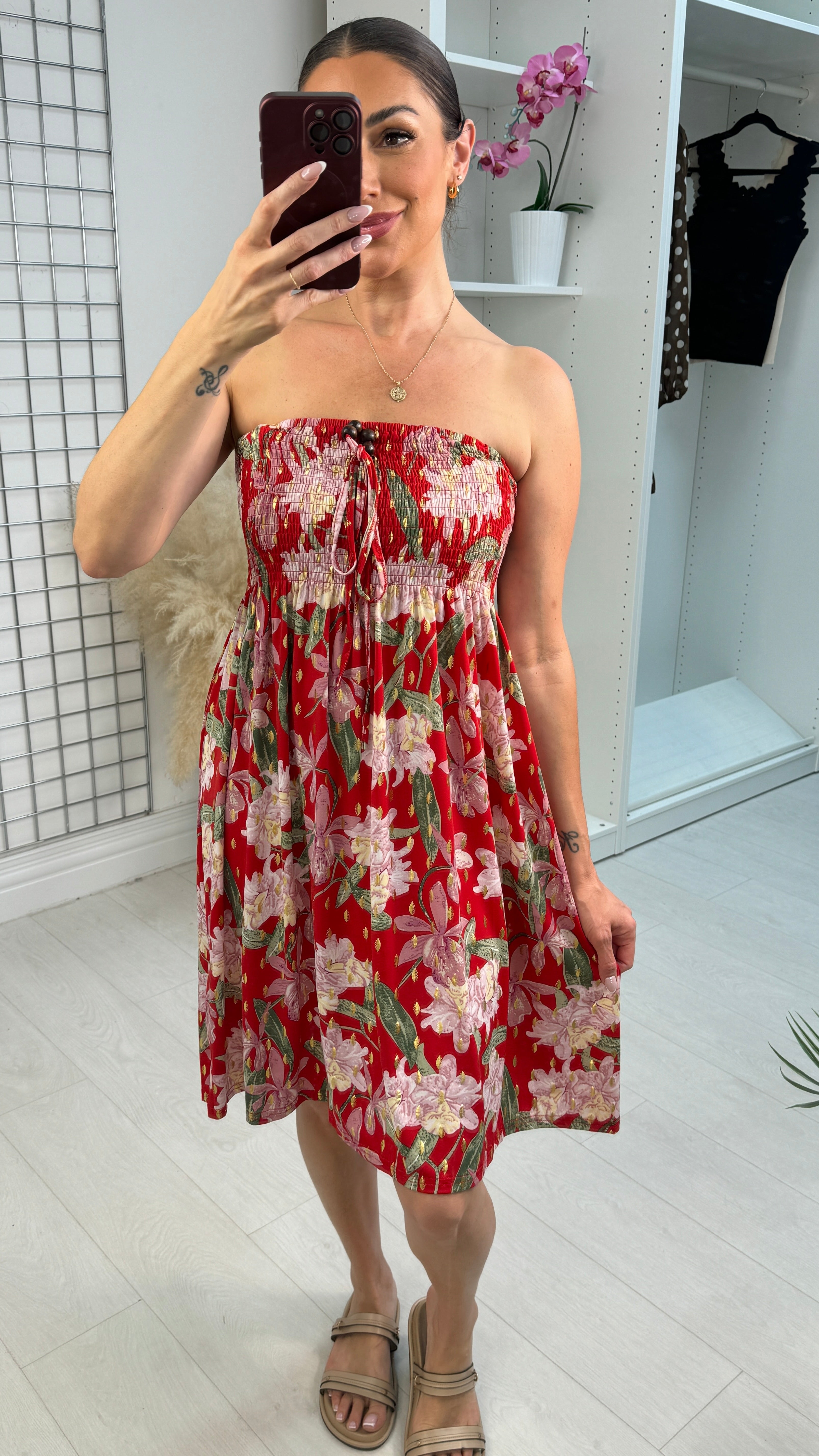 Dannie Floral Print Shirred Bust Magic Midi Dress