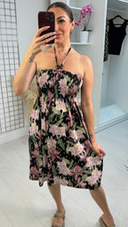 Dannie Floral Print Shirred Bust Magic Midi Dress