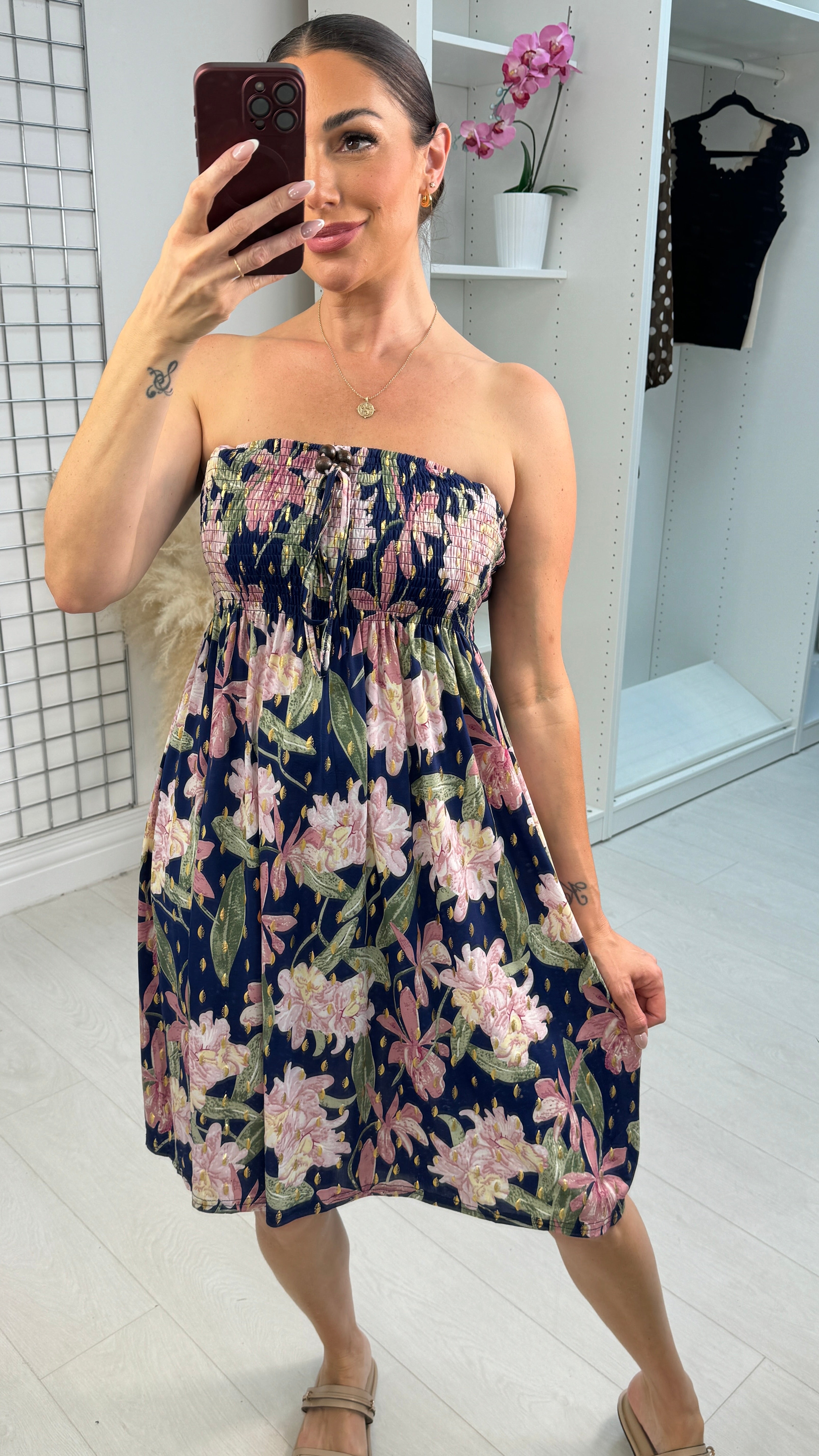 Dannie Floral Print Shirred Bust Magic Midi Dress