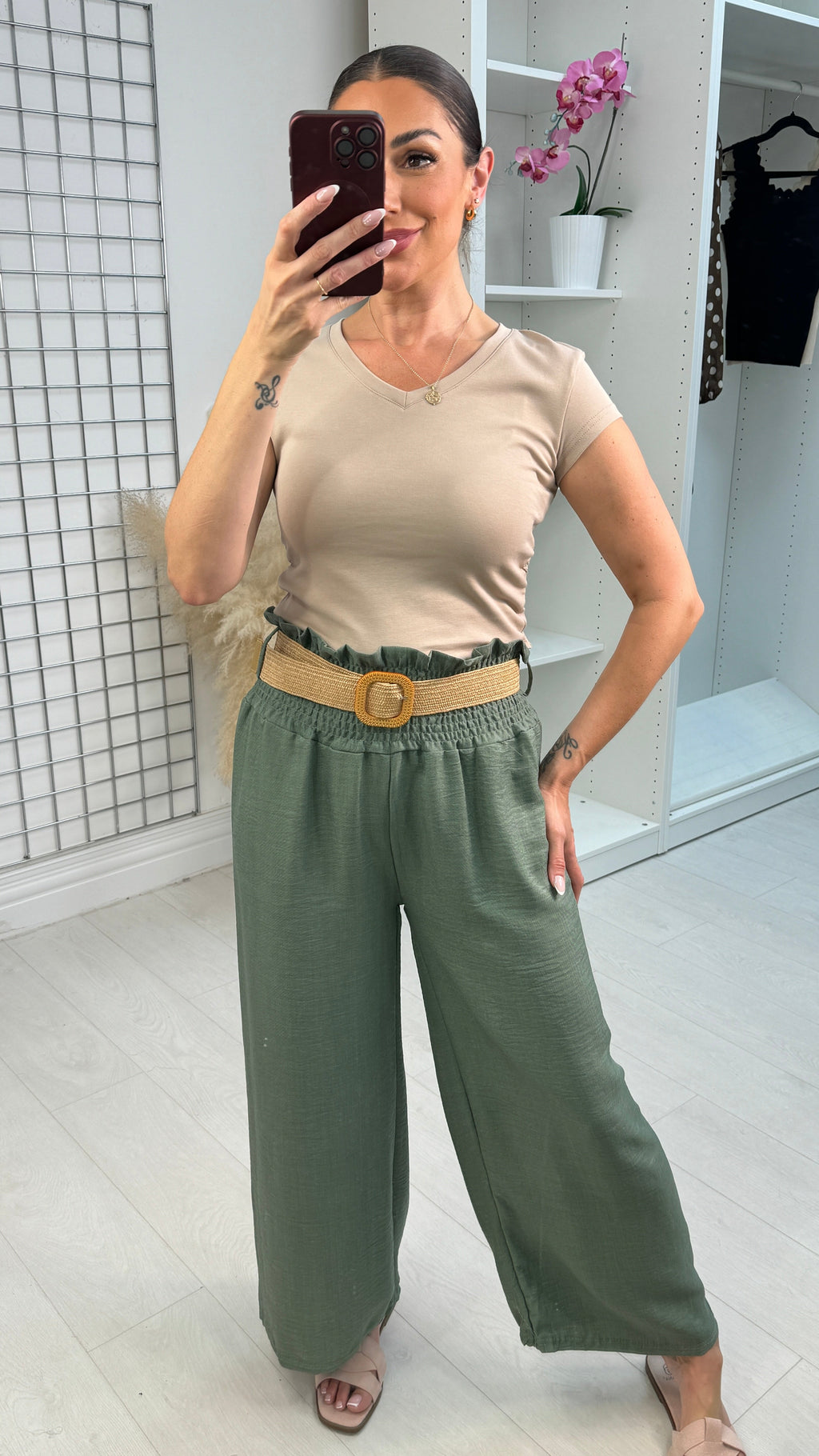 Juno Wide Leg Trousers with Woven Belt