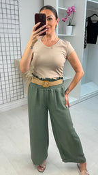 Juno Wide Leg Trousers with Woven Belt