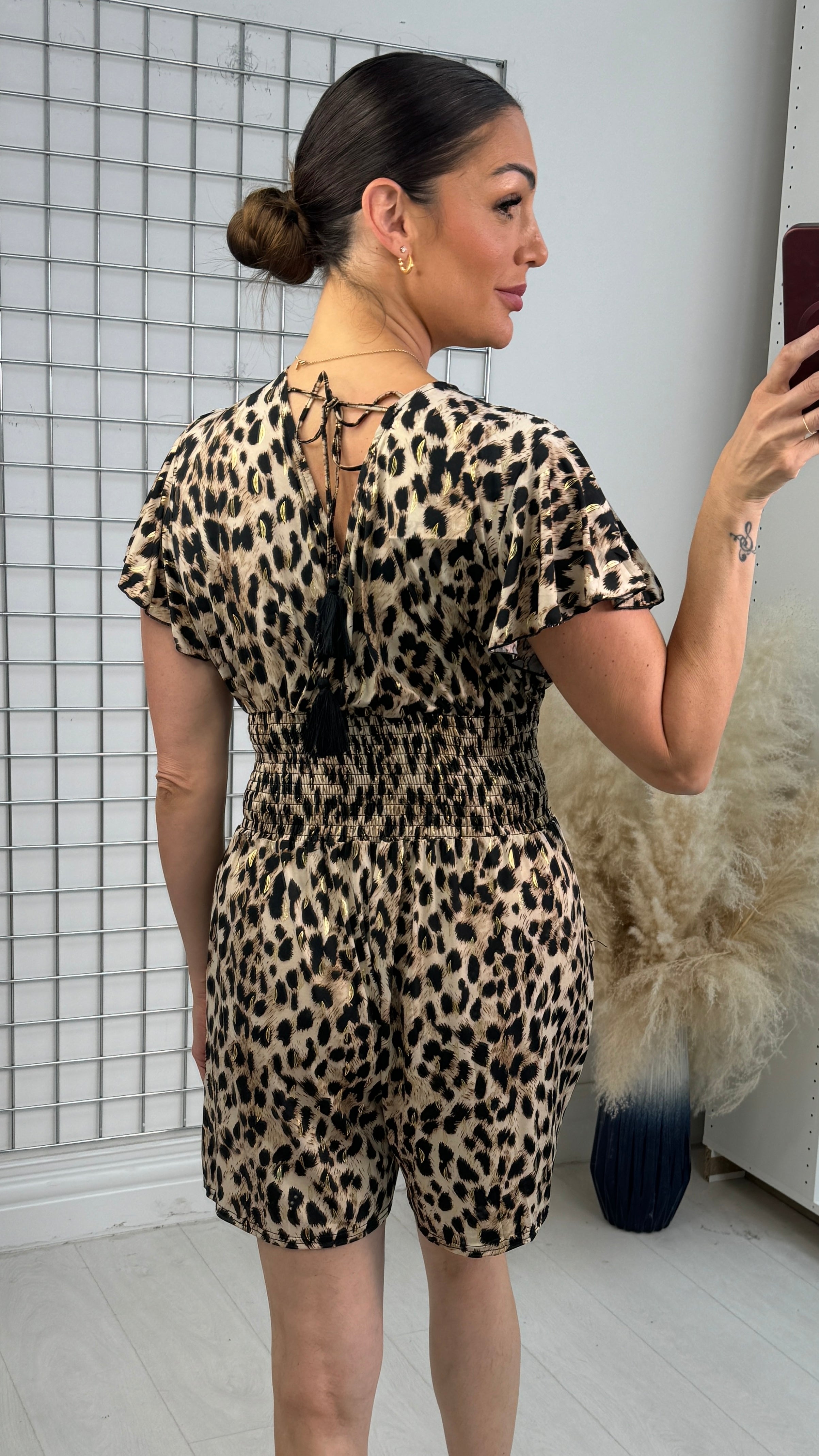 Renisa Leopard Print V Neck Magic Playsuit