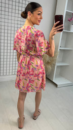 Fredica Floral Print Shirred Waist Midi Dress