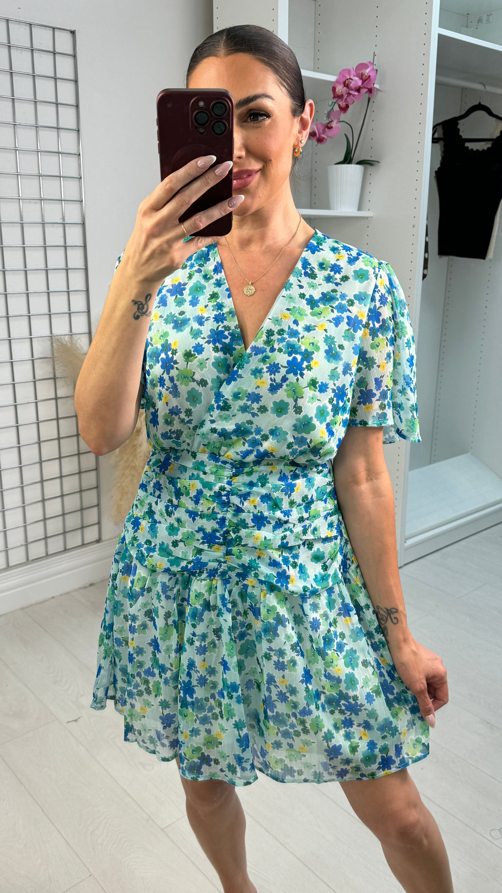 Ilaria Floral Print Shirred Waist Midi Dress